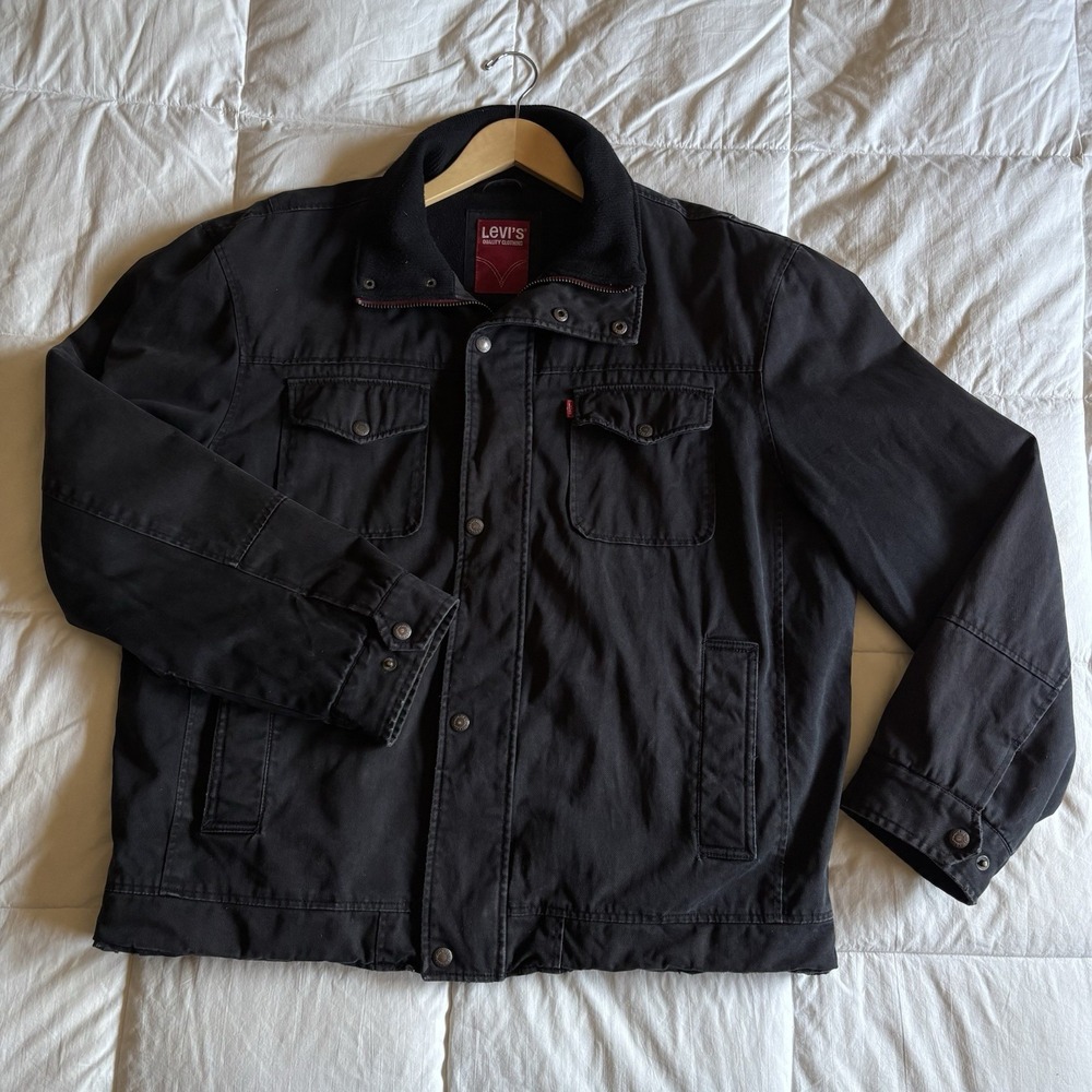 Vtg Y2K Levis Canvas Fleece Lined Field Jacket Mens XL Black Utility Rugged Work